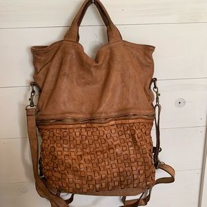 Brown leather backpack/ cross body purse